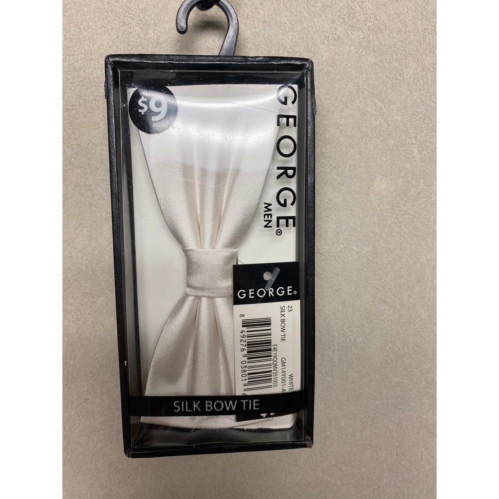 George Men White Silk Bow Tie Formal Wedding Classic Pre-Tied GM14Y001-A NIB